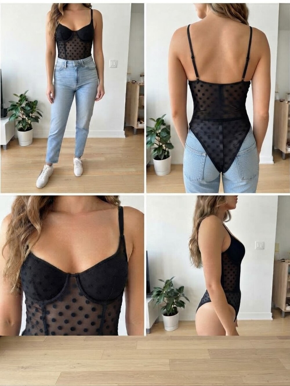 Victoria's Secret PINK Black Polka Dot Bodysuit Size Med NWT